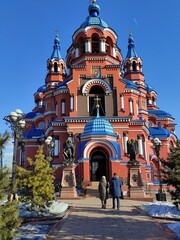 Fototapeta premium multicolored temple against the blue sky