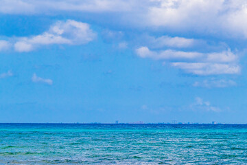 View on Cozumel island from Playa del Carmen beach Mexico.