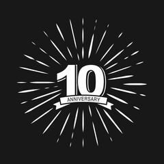 10 Years Anniversary Celebration with Firework Logo Design Template On Black Background. Vector illustration