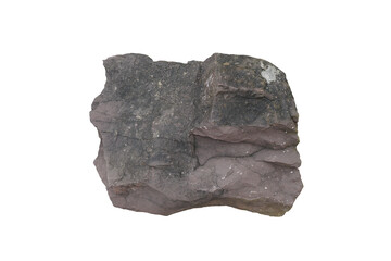 Raw specimen of shale clastic sedimentary rock isolated on white background.
