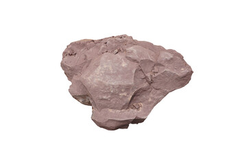 Raw specimen of red shale clastic sedimentary rock isolated on white background.