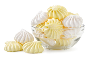 Meringue in a plate on a white background. Isolated