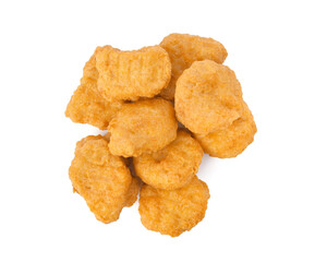 Fried chicken nuggets isolated on white background. Top view