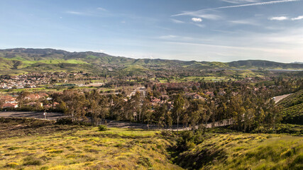 Fototapeta na wymiar Aerial view of suburban Simi Valley near Los Angeles, Southern California, spring
