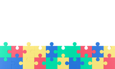 Colorful puzzle composition on white background. 3D render illustration. Clipping path of each element included.