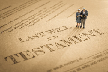 Last will and testament / legacy, inheritance or death tax concept : Miniature elder / old couple...