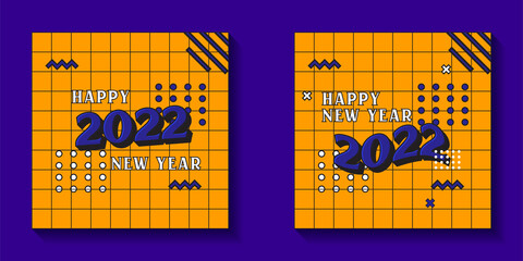Social media promotion template, happy new year with modern Memphis. happy new year sale 2022