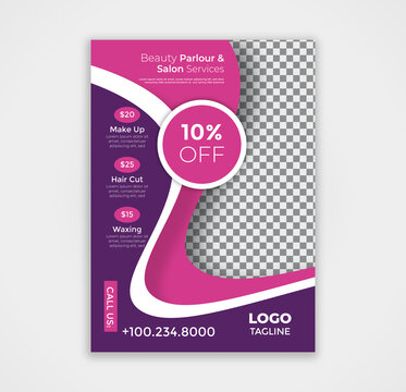 Multipurpose corporate flyer layout design. Suitable for flyer, brochure, book cover. Pink and white color in A4 size template background with bleeds. spa and beauty salon concept