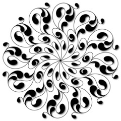 Stylized concentric flowers, black and white mandala concept illustration