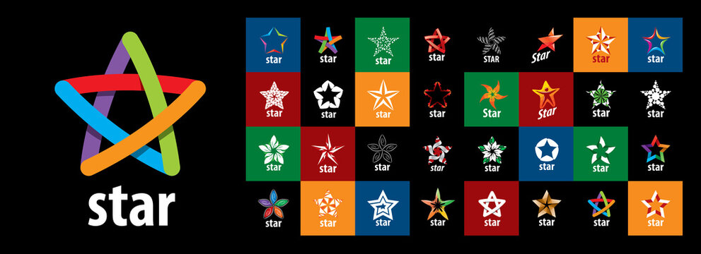 A set of vector logos with the image of a star on different colored backgrounds