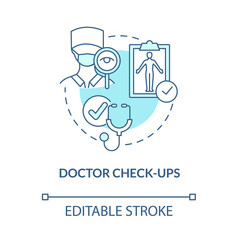 Doctor check ups blue concept icon. Risk of arthritis reduction abstract idea thin line illustration. Physical examination. Medical inspection. Vector isolated outline color drawing. Editable stroke
