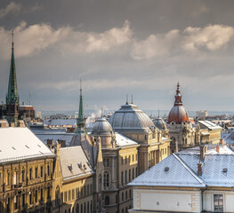 Fototapeta premium Rooftops in the old town of Budapest in winter