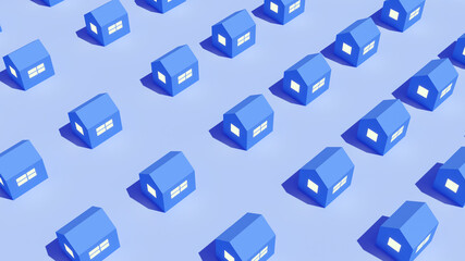 repeating pattern of an house on a blue background,3D rendering