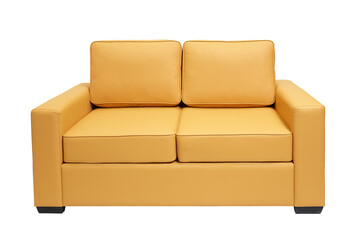single orange leather office sofa isolated on white background, front view. modern couch, furniture, interior, home design