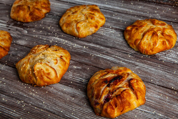 Traditional fried pies from Romania with potatoes, cheese and cabbage. Romanian food.