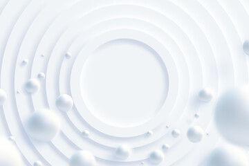 Obraz premium Top view of simple empty white circle podium stage background. Futuristic technology design. Abstract parametric interior. Blank opened 3D illustration mock-up. White building pale geometric pattern.