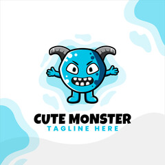 blue monster cute logo design