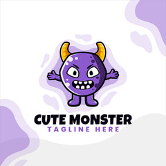 purple monster cute logo design