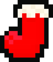 Fototapeta premium Pixel 8 bit gaming stuffed Christmas stocking - vector, isolated