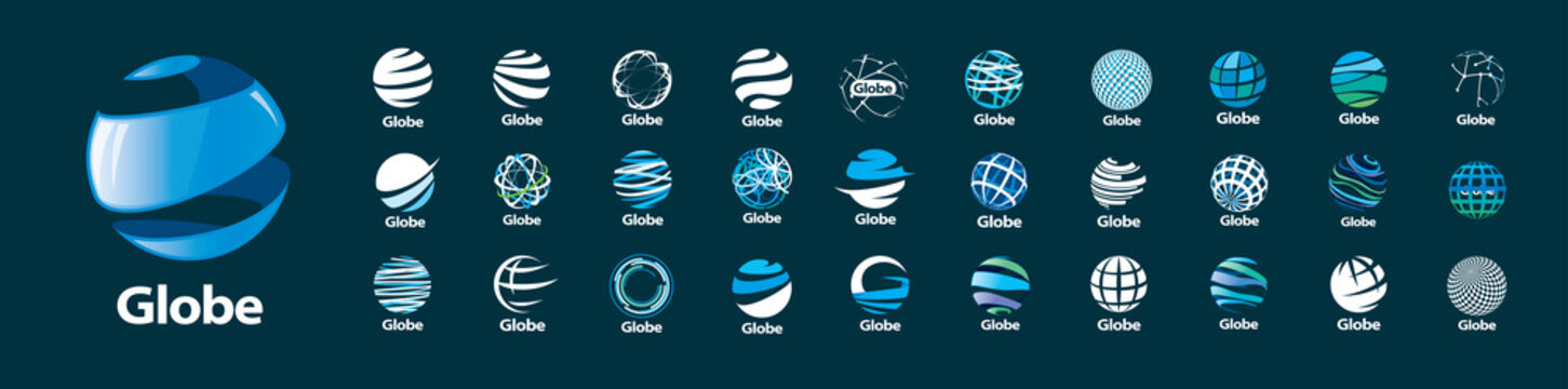 A set of vector logos of the Globe on a gray background