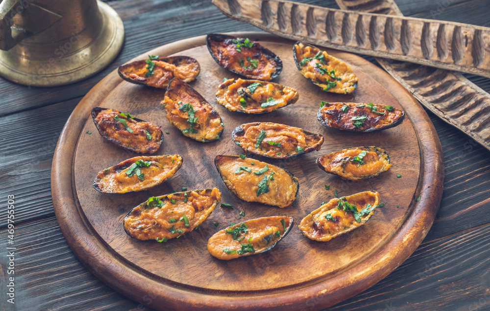 Wall mural baked mussels stuffed with cheese