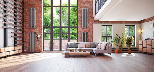 modern living interior design. 3d concept illustration