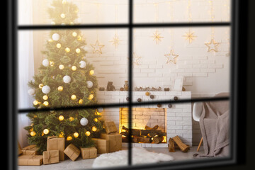Atmospheric Christmas window, Xmas tree.
