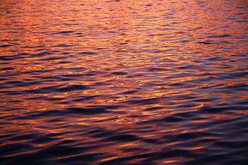 The beauty of the colors of the waves in the water during a summer sunset