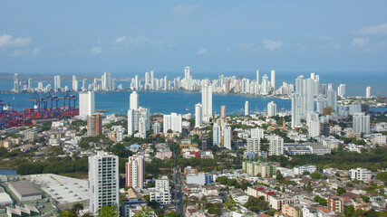 Fototapeta na wymiar Panoramic view of new city with tall buildings in Cartagena in Colombia