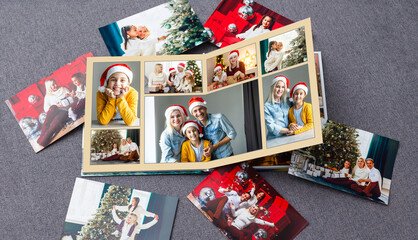 photobook with christmas photos. Winter cozy