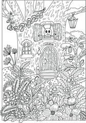 Hand drawn outline illustration. Children coloring page, coloring book fairy tale