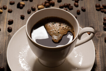 Cup of coffee from above. Studio close up