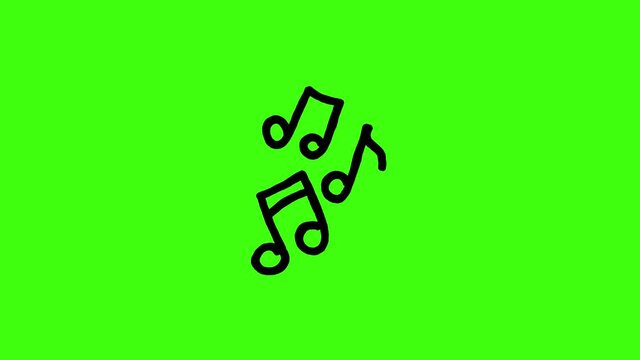 Music Line Icon Free Hand Drawing Motion Graphics on Green Background
