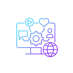 Social media management gradient linear vector icon. Engaging with online content. Community building. Social networks. Thin line color symbol. Modern style pictogram. Vector isolated outline drawing