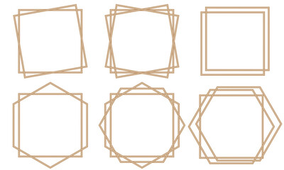 Golden geometric frames with square shape. Art deco style