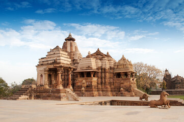 Fototapeta na wymiar Devi Jagdambi Temple, dedicated to Parvati, Western Temples of Khajuraho. it's an UNESCO world heritage site - popular amongst tourists all over the world.
