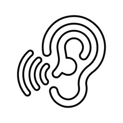 Hearing, audio, ear, eye, listen, sense, sound line icon. Outline vector.