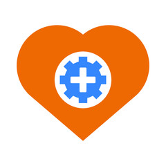 Obraz premium Heart, repair, cardiology, gear, treatment, surgery, tools icon. Simple vector sketch.