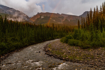 Fototapeta na wymiar Views of Waterfalls and Rivers in Jasper National Park 
