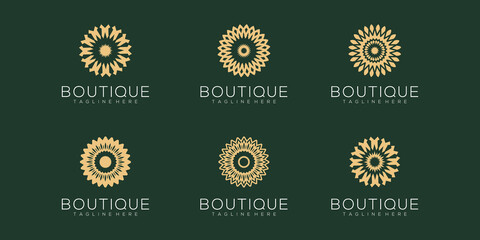 set minimalistic rose flower logo design for yoga boutique and spa beauty cosmetics