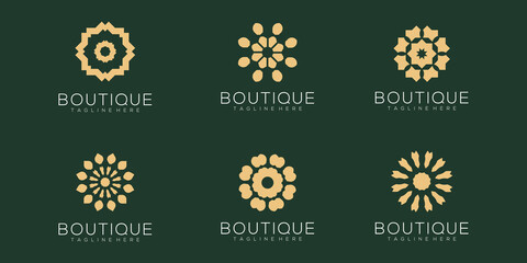 set minimalistic rose flower logo design for yoga boutique and spa beauty cosmetics
