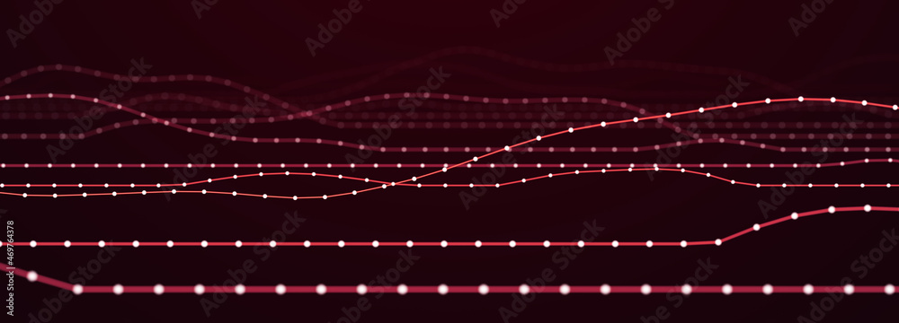 Aufkleber abstract yellow background of points and lines. wave of cyber particles. big data stream. 3d renderi