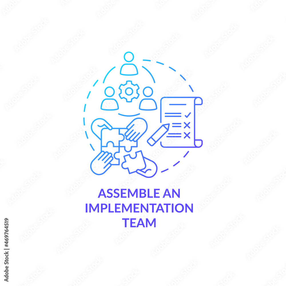 Poster assemble an execution team concept icon. build collaborative relationships. plan realization program