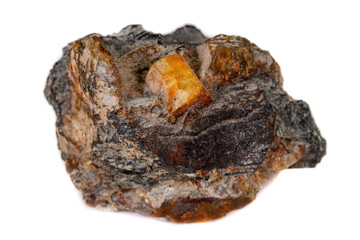 Macro of the mineral stone Columbite, Beryl, Feldspar on a white background