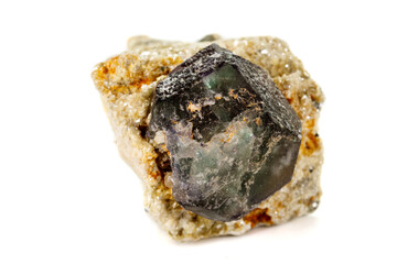 macro mineral fluorite stone on white background