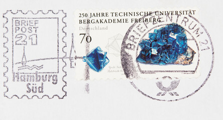 briefmarke stamp vintage retro alt old gestempelt used frankiert cancel papier paper edelstein blau...