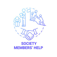 Society members help blue gradient concept icon. Social entrepreneurship benefits abstract idea thin line illustration. Supporting group of people. Vector isolated outline color drawing