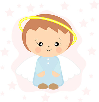 cute angel baby with wings and a halo. birthday card or for the holidays. perfect for printing on textiles. Vector illustration
