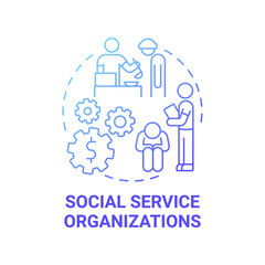 Social service organizations blue gradient concept icon. Social entrepreneur focus abstract idea thin line illustration. Support people in need. Charity. Vector isolated outline color drawing