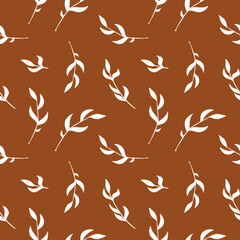 Floral silhouette vector seamless pattern. Floral vector pattern on brown background. 